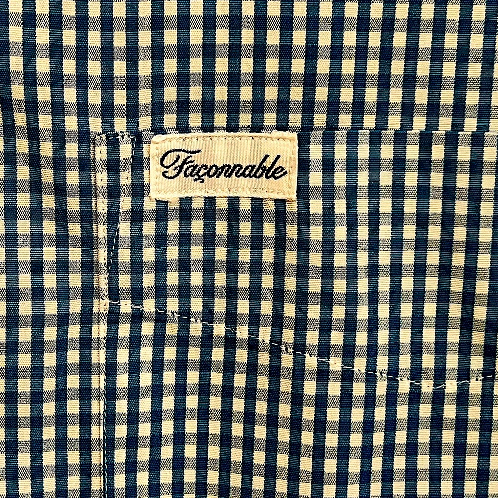 Faconnable Bright Blue and White Check (Gingham) Button Down Shirt XS